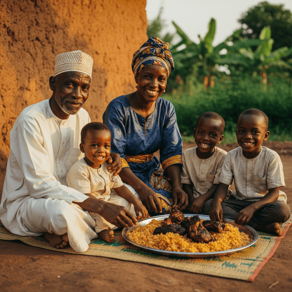 An African Muslim family sharing Eid al-Adha together